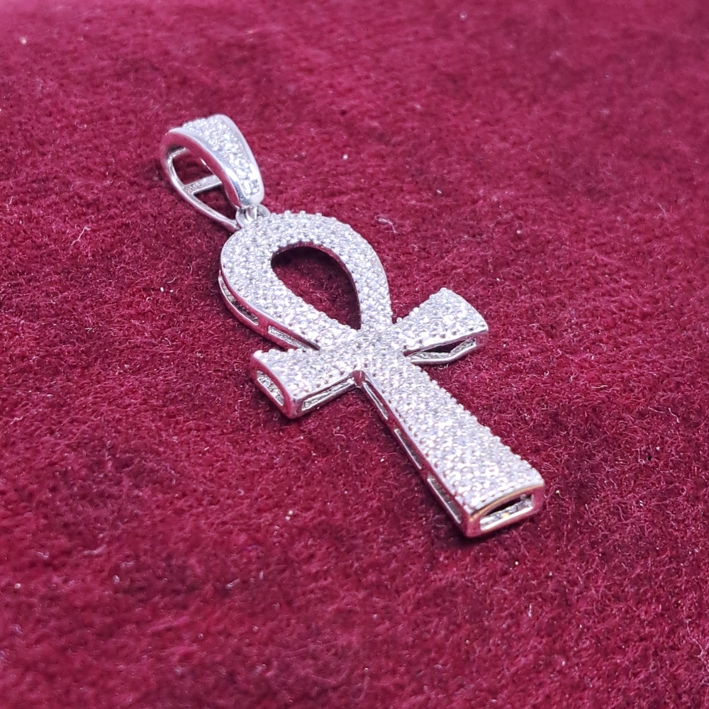 New Iced-Out Pave Ankh Pendant .925 Sterling Silver